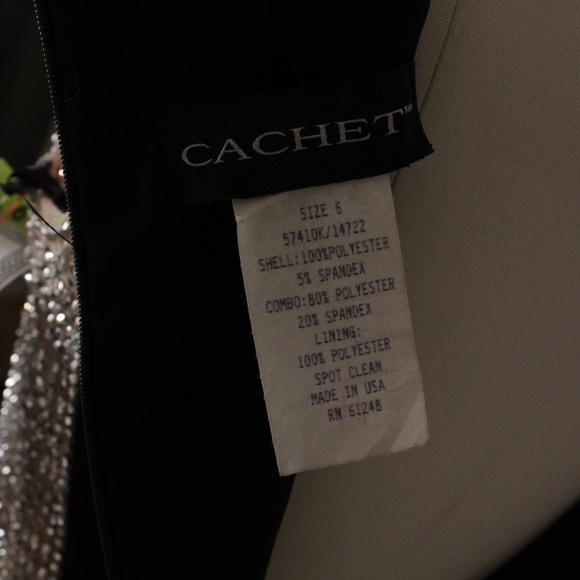 NWT 1990's Black and Silver Cachet Evening Gown With Illusion Waist - Picture 3 of 4